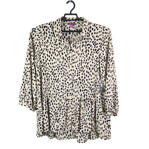 Womens Vince Camuto Leopard Print Blouse Top Button-Down Long Sleeve Size L